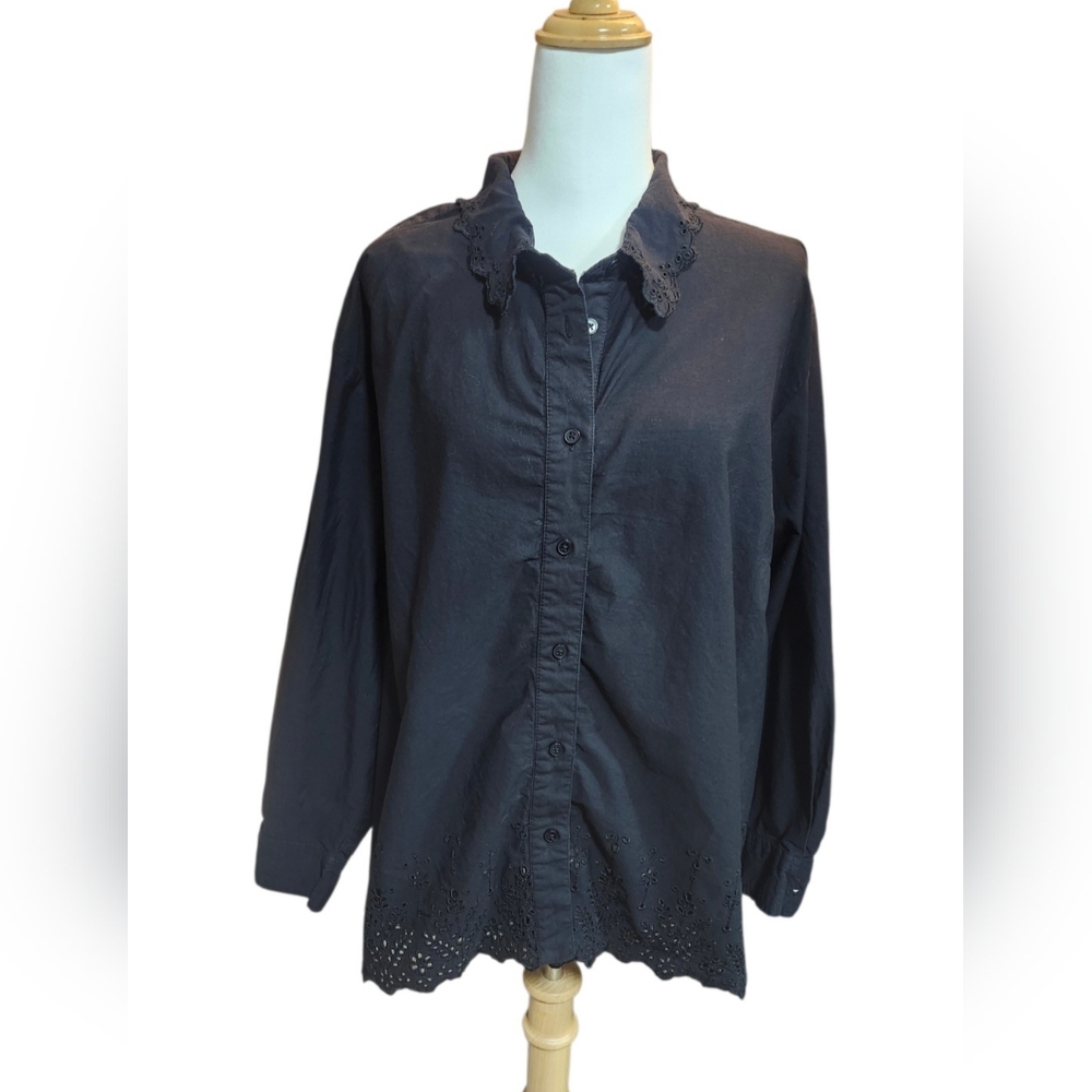 Vintage,Workshop Republic Clothing Black Button-Down Shirt With Embroidery